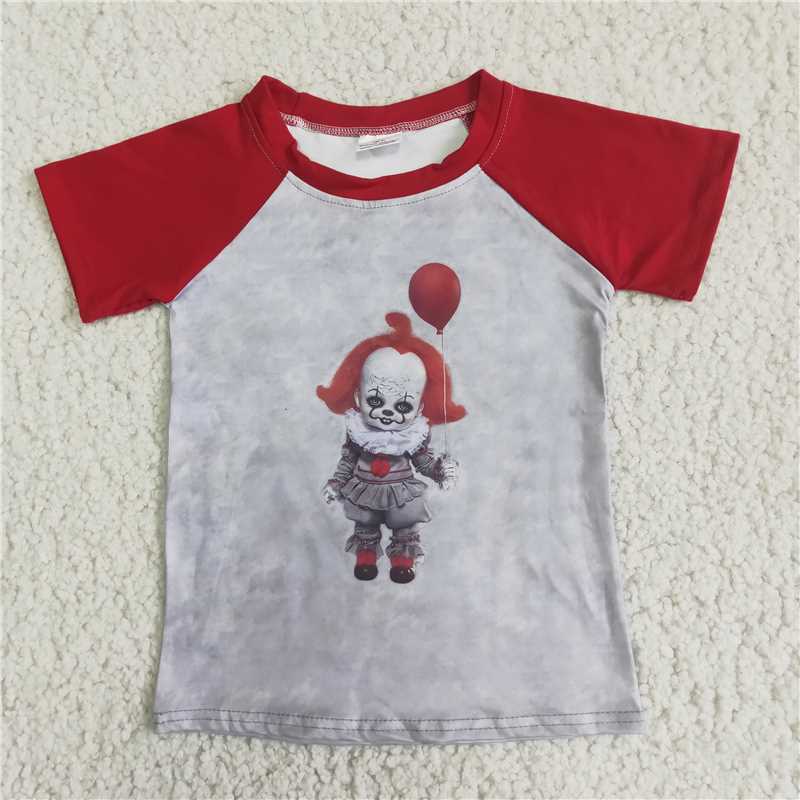 D3-29 Halloween Clown Balloon Short Sleeve Top