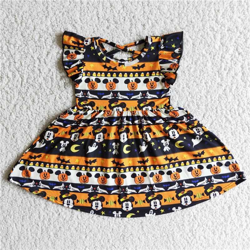 A6-3 Halloween Pumpkin Fly Sleeve Dress