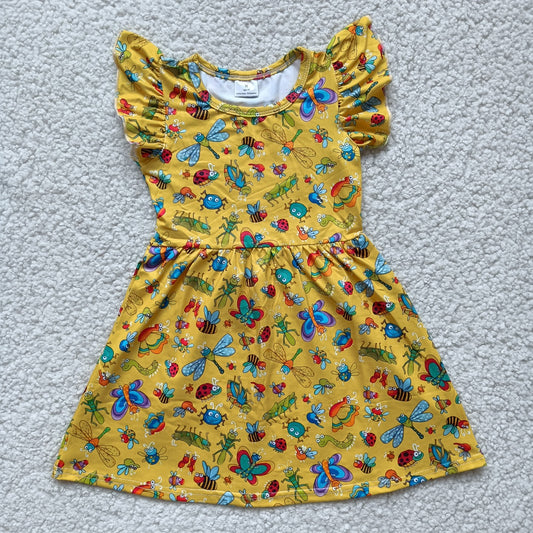 RTS SALES NO MOQ G3-19-1;' Butterfly Dragonfly Yellow Fly Sleeve Dress 蝴蝶 蜻蜓黄色飞袖裙