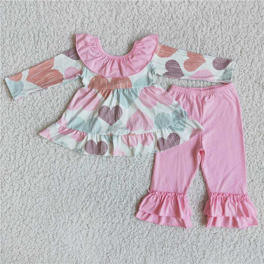 6 B6-24 Valentine's Day love heart top pink pants set