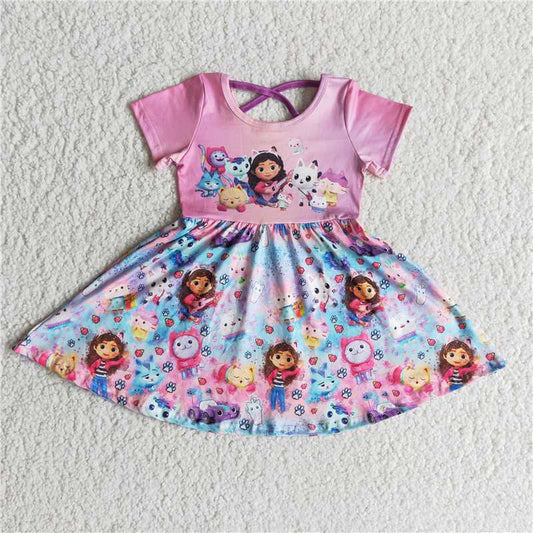 B1-3 Pink short-sleeved cartoon cat dress