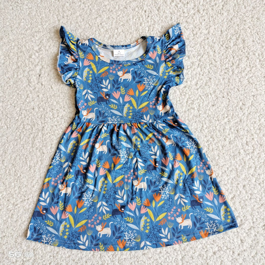 G2-11*/' Colorful leaf kitten blue flying sleeves dress