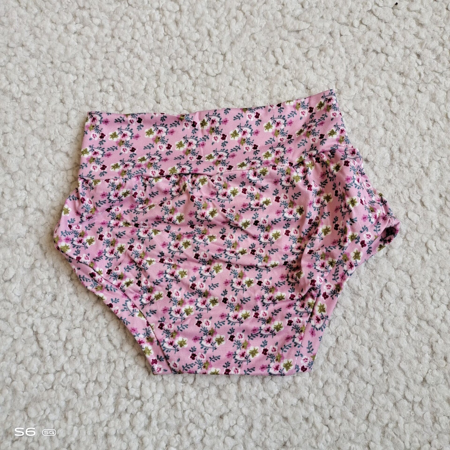 G2-4-9*;. Purple, white and green floral thong