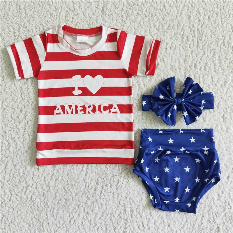 GBO0018 Girl AMERICAN red stripes blue white stars