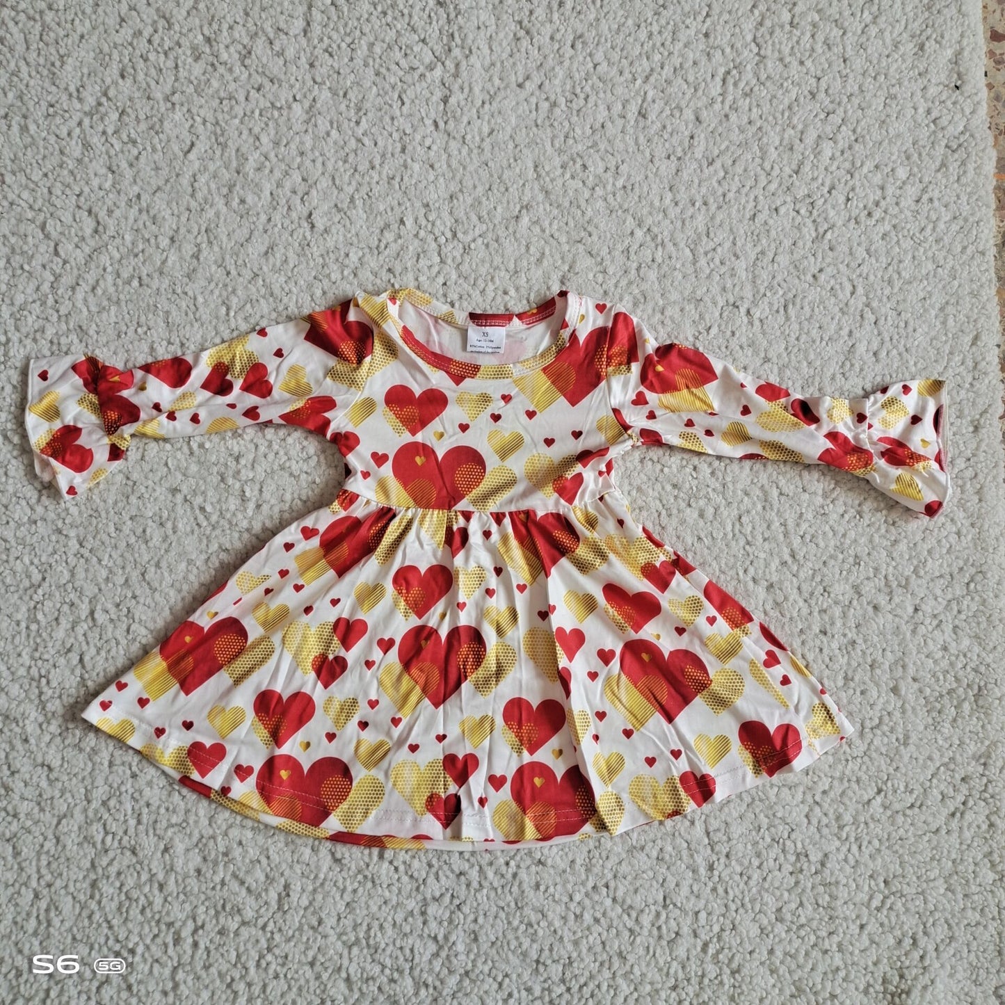 RTS NO MOQ SALES G2-24-2*[. Red and yellow heart long-sleeved dress