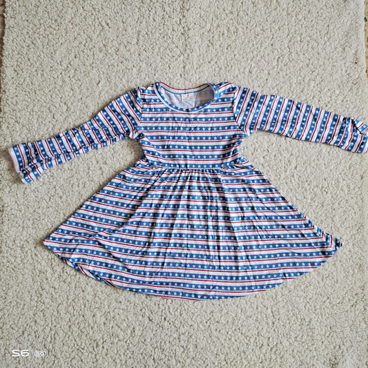 RTS NO MOQ SALES  G2-24-6;*/ Star blue and red striped long-sleeved dress