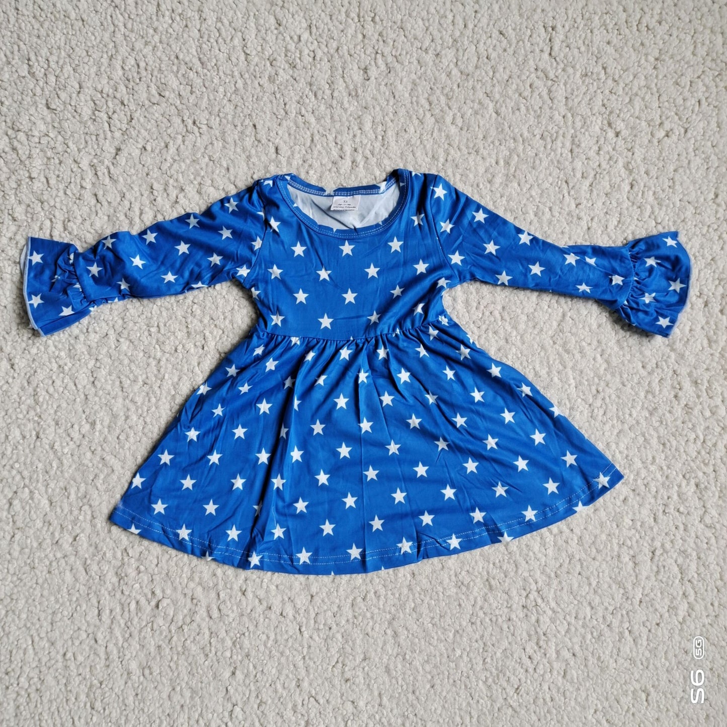 RTS NO MOQ SALES  G2-24-6.;\ Five-pointed star azure blue long-sleeved dress