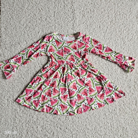 RTS NO MOQ SALES G2-24-9*.;' Watermelon long-sleeved dress with watermelon seeds