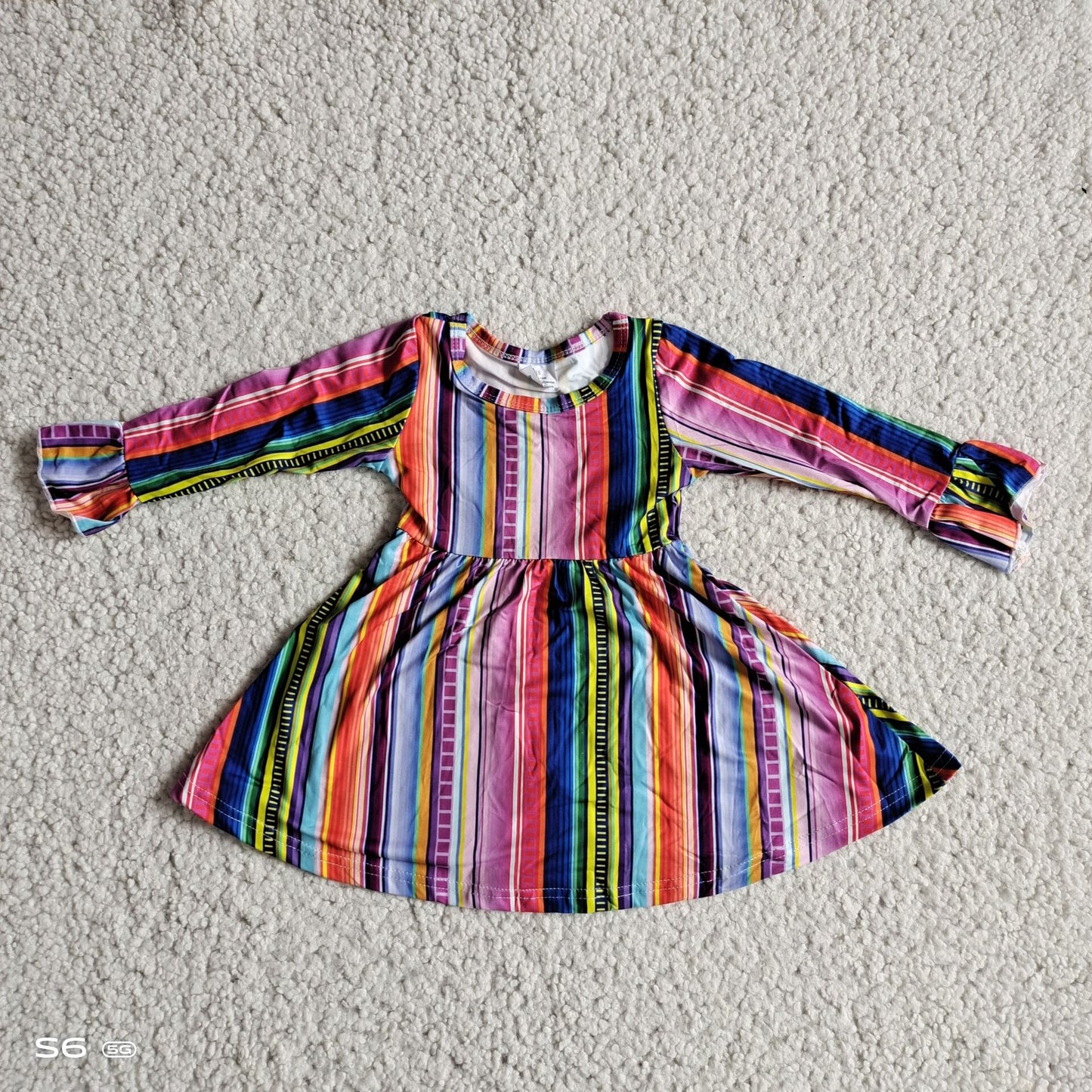 RTS NO MOQ SALES G2-20-8*/* Colorful striped flared long-sleeved dress