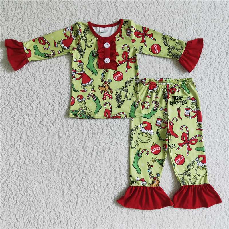 RTS NO MOQ BLP0073 Boys Christmas grinch long-sleeved trousers suit