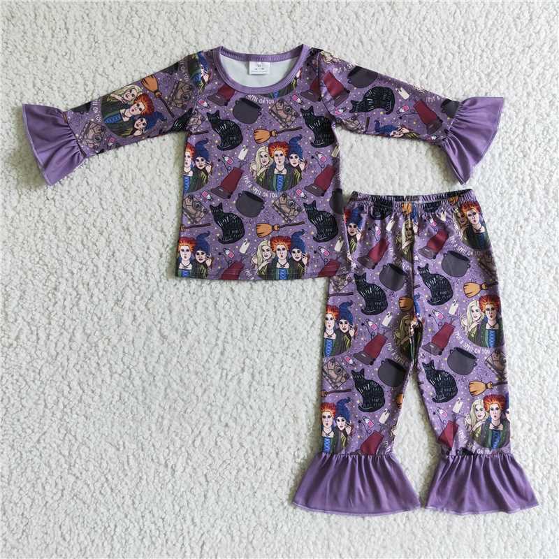 RTS NO MOQ GLP0190 Girls hocus pocus purple long-sleeved trousers suit