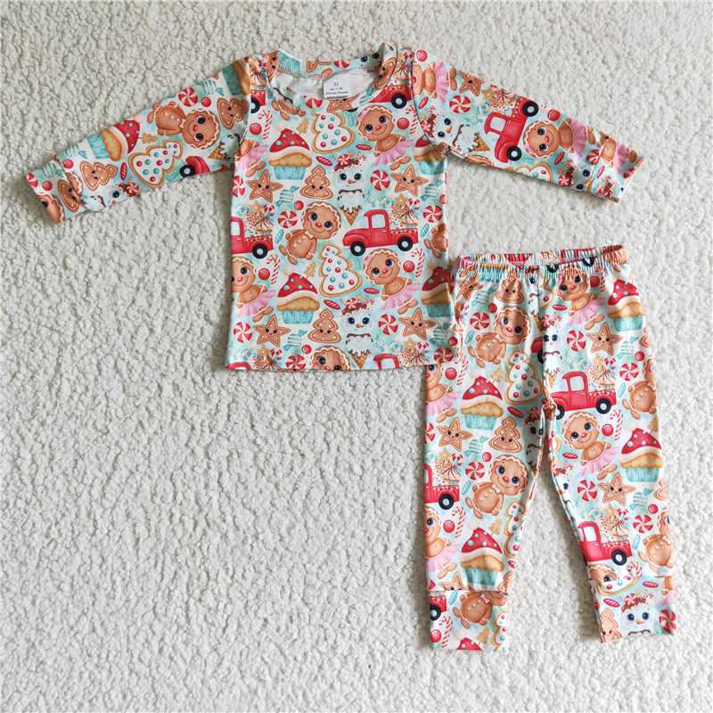 RTS NO MOQ Christmas Cookie Bear Long Sleeve Long Pants Pajama Set