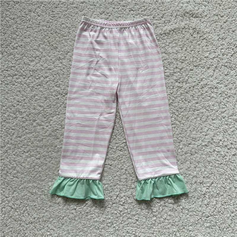 RTS SALES NO MOQ G5-8-6,- Pants with green hem and pink and white stripes