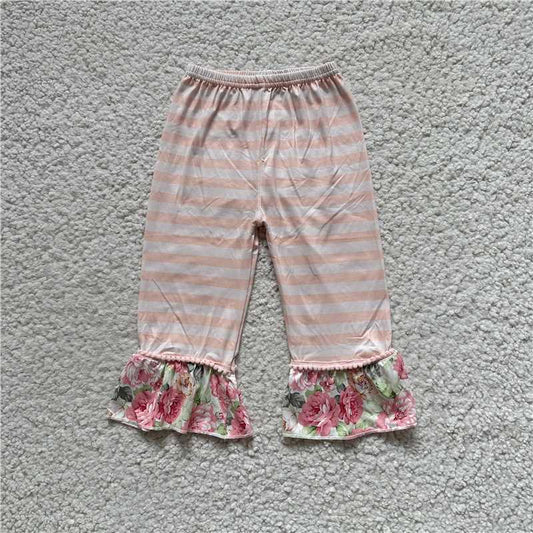 RTS SALES NO MOQ G5-8-5‘\’ Flower hem orange and pink striped trousers