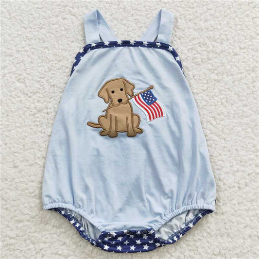 SR0331 National Day Embroidered Puppy Blue Jumpsuit
