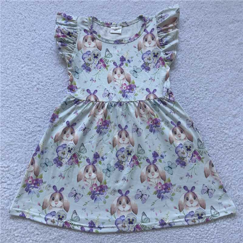 Rabbit Purple Flower Blue Flying Sleeve Dress 兔子紫色花蓝色飞袖裙