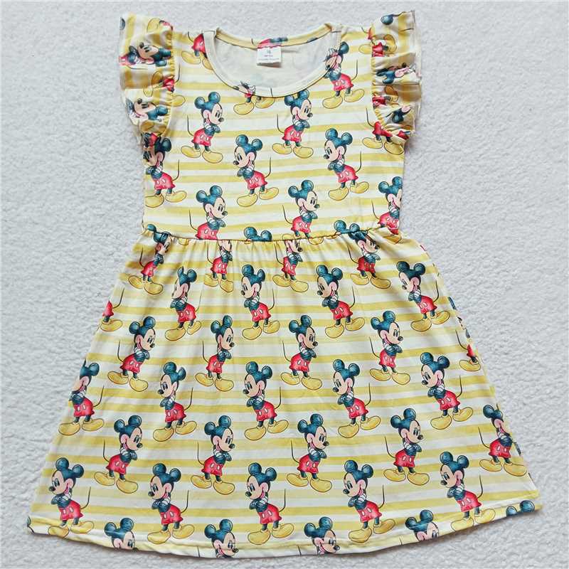 Mickey yellow and white striped flying sleeve dress 米奇黄白条纹飞袖裙