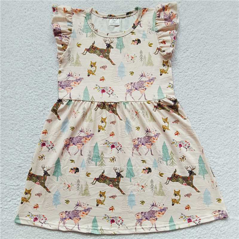 RTS SALES NO MOQ G1-4-3\'] Colorful fawn tree beige flying sleeves skirt