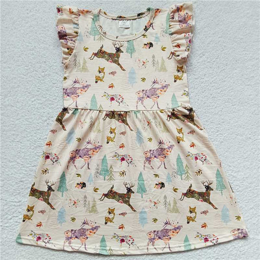 RTS SALES NO MOQ G1-4-3\'] Colorful fawn tree beige flying sleeves skirt