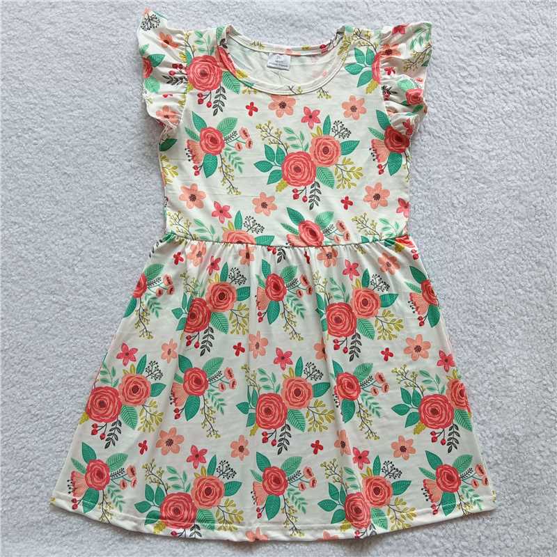 RTS SALES NO MOQ G2-13-4\]' Orange flower white flying sleeves dress