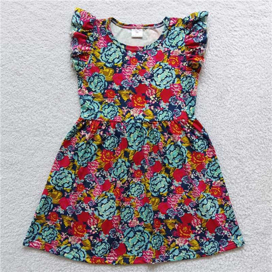 G5-10-6\]'[ Watercolor colored flower flying sleeve dress
