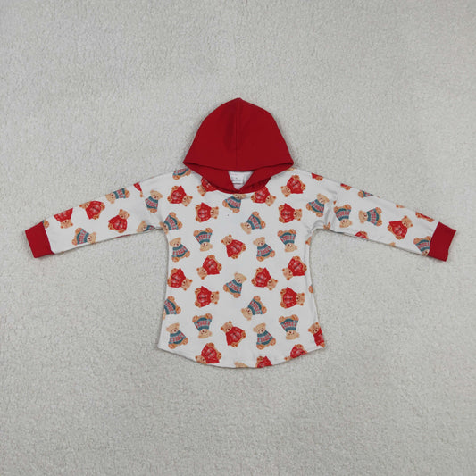 RTS NO MOQ（In Stock) BT1056 Red and White Bear Hooded Long-Sleeved Top