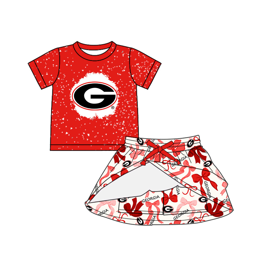 Custom moq 5 mix sizes summer teams baby girls clothes team red short sleeve skirts shorts sets dress 1 and dress 2 and dress 3 and dress 4-25.5.14