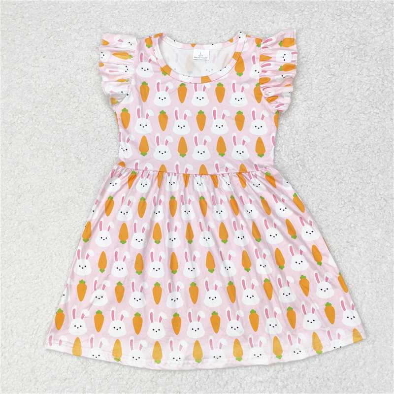 RTS SALES NO MOQ G6-13-3*. Rabbit Carrot Pink Flying Sleeve Dress 兔子胡萝卜粉色飞袖裙