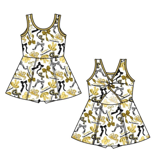PRE ORDER Deadline July 19 custom no moq kids clothing sport team Golden Bow Summer Skirt
