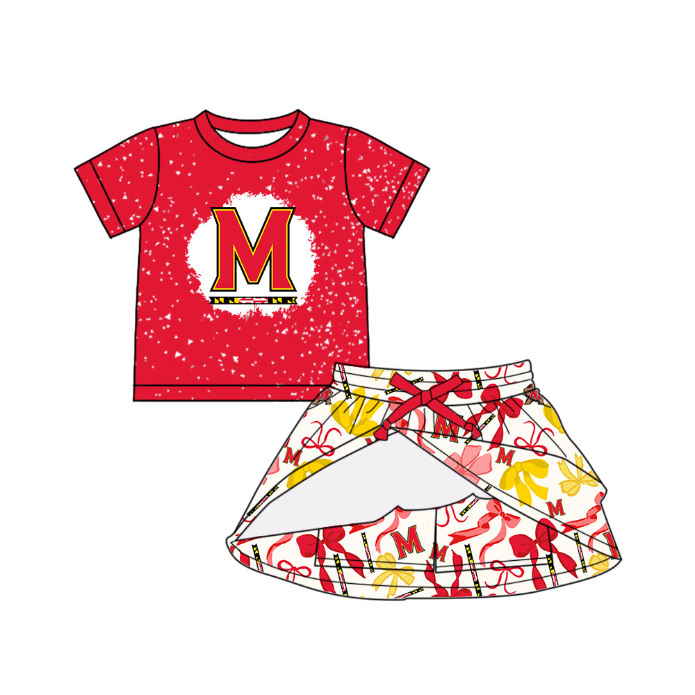 Custom moq 5 mix sizes summer teams baby girls clothes team red short sleeve skirts shorts sets dress 1 and dress 2-25.5.10