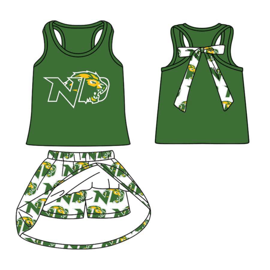 PRE ORDER Deadline July 19 custom no moq kids clothing sport team Green summer skirt suit