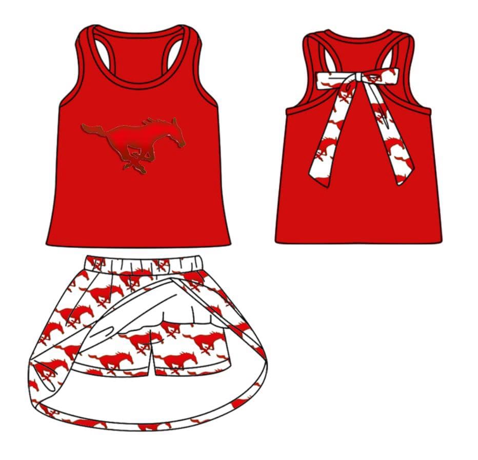 PRE ORDER Deadline July 19 custom no moq kids clothing sport team Red short-sleeved skirt suit
