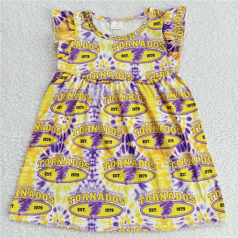 1979 English Purple Yellow White Flying Sleeve Dress 1979英文紫黄白飞袖裙