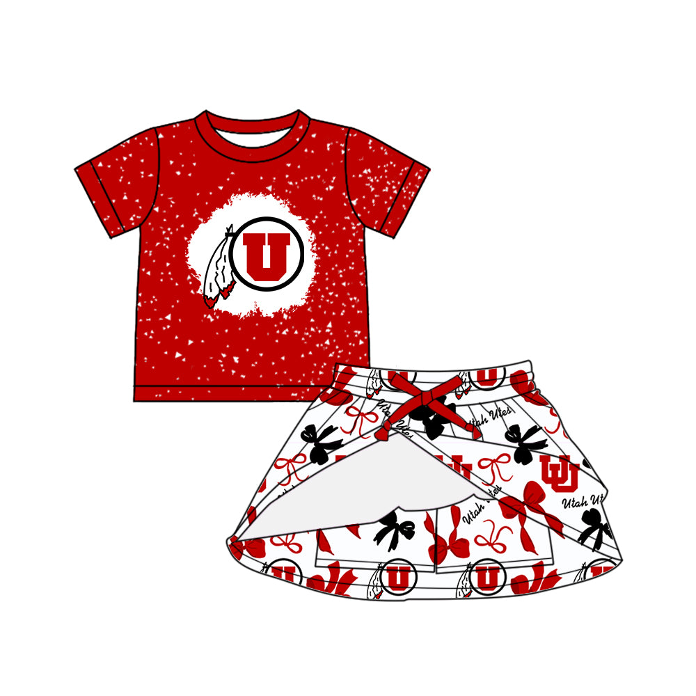 Custom moq 5 mix sizes summer teams baby girls clothes team red short sleeve skirts shorts sets dress 1 and dress 2 and dress 3 and dress 4-25.5.26