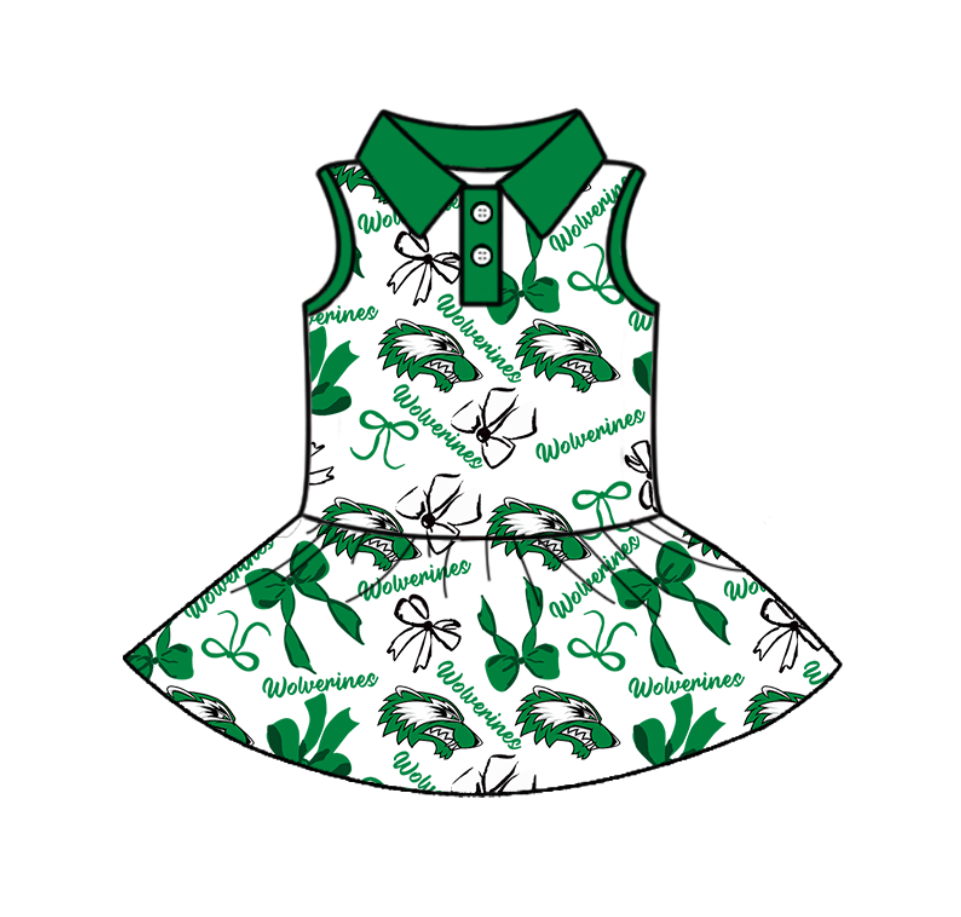 PRE ORDER Deadline July 21 custom no moq Children's boutique clothing  sport teams green dress