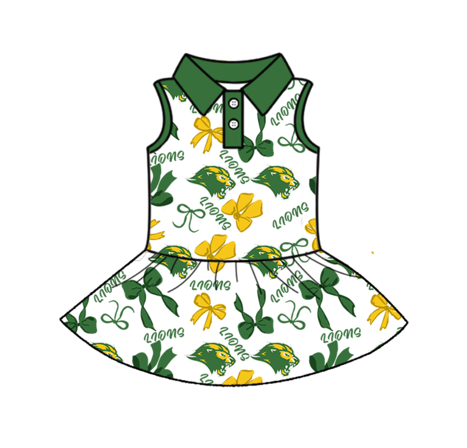 PRE ORDER Deadline July 21 custom no moq Children's boutique clothing  sport teams Green short-sleeved dress