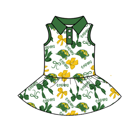 PRE ORDER Deadline July 21 custom no moq Children's boutique clothing  sport teams Green short-sleeved dress