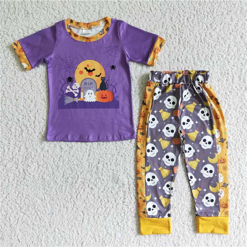 RTS Halloween Pumpkin Witch Purple Long Sleeve Dress Pumpkin Witch Pumpkin Matching Suit