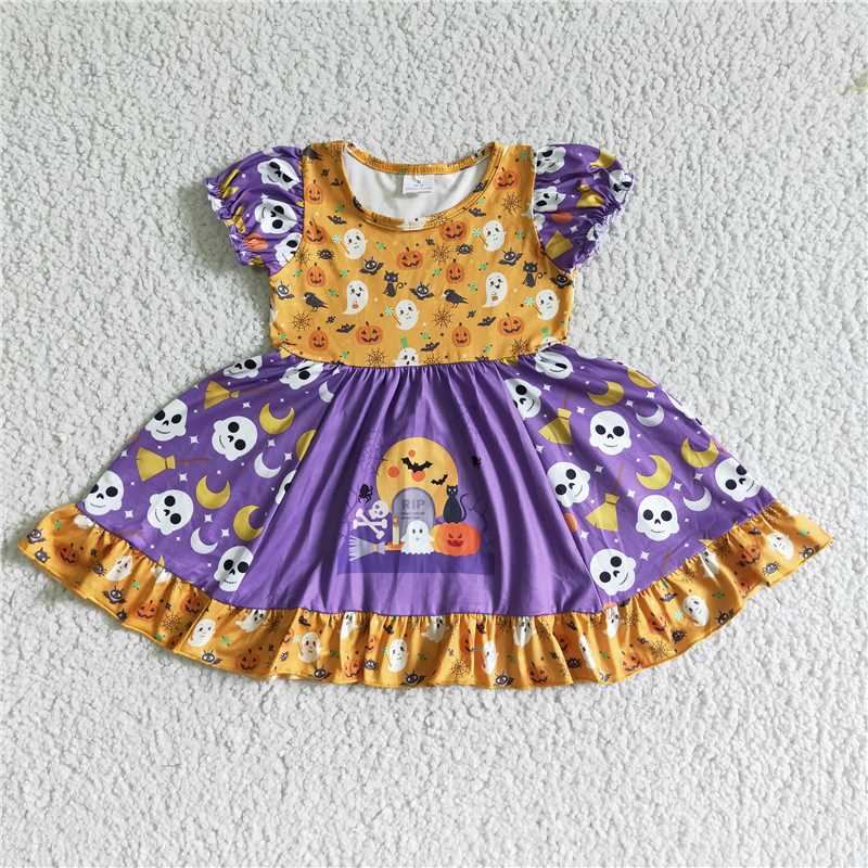 RTS Halloween Pumpkin Witch Purple Long Sleeve Dress Pumpkin Witch Pumpkin Matching Suit