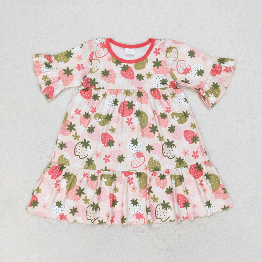 RTS no moq GSD1098 Strawberry flower short-sleeved dress