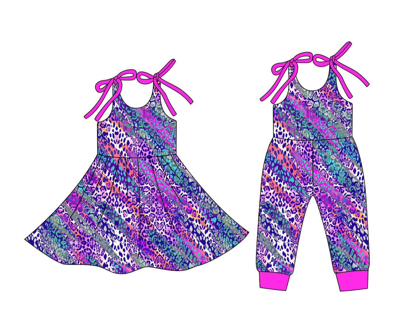 26.1.2 custom each style moq 5 eta 6-8week Sibling Sister leopard baby short sleeve romper and dress match design