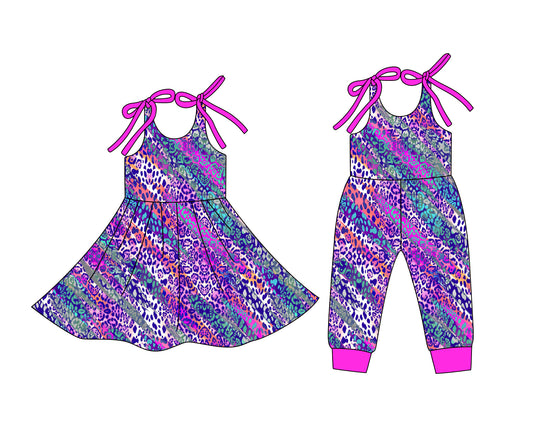 26.1.2 custom each style moq 5 eta 6-8week Sibling Sister leopard baby short sleeve romper and dress match design