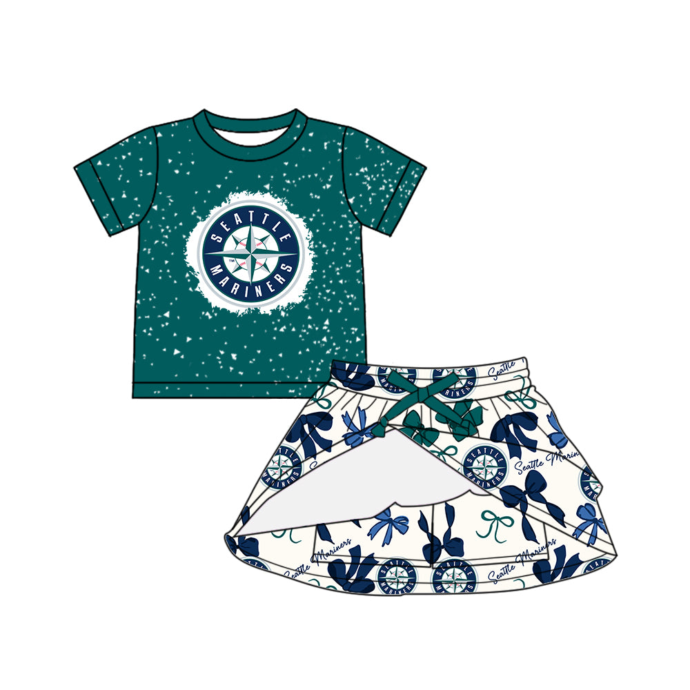 Custom moq 5 mix sizes summer teams baby girls clothes team green short sleeve skirts shorts sets dress 1 and dress 2 and dress 3 and dress 4-25.5.19