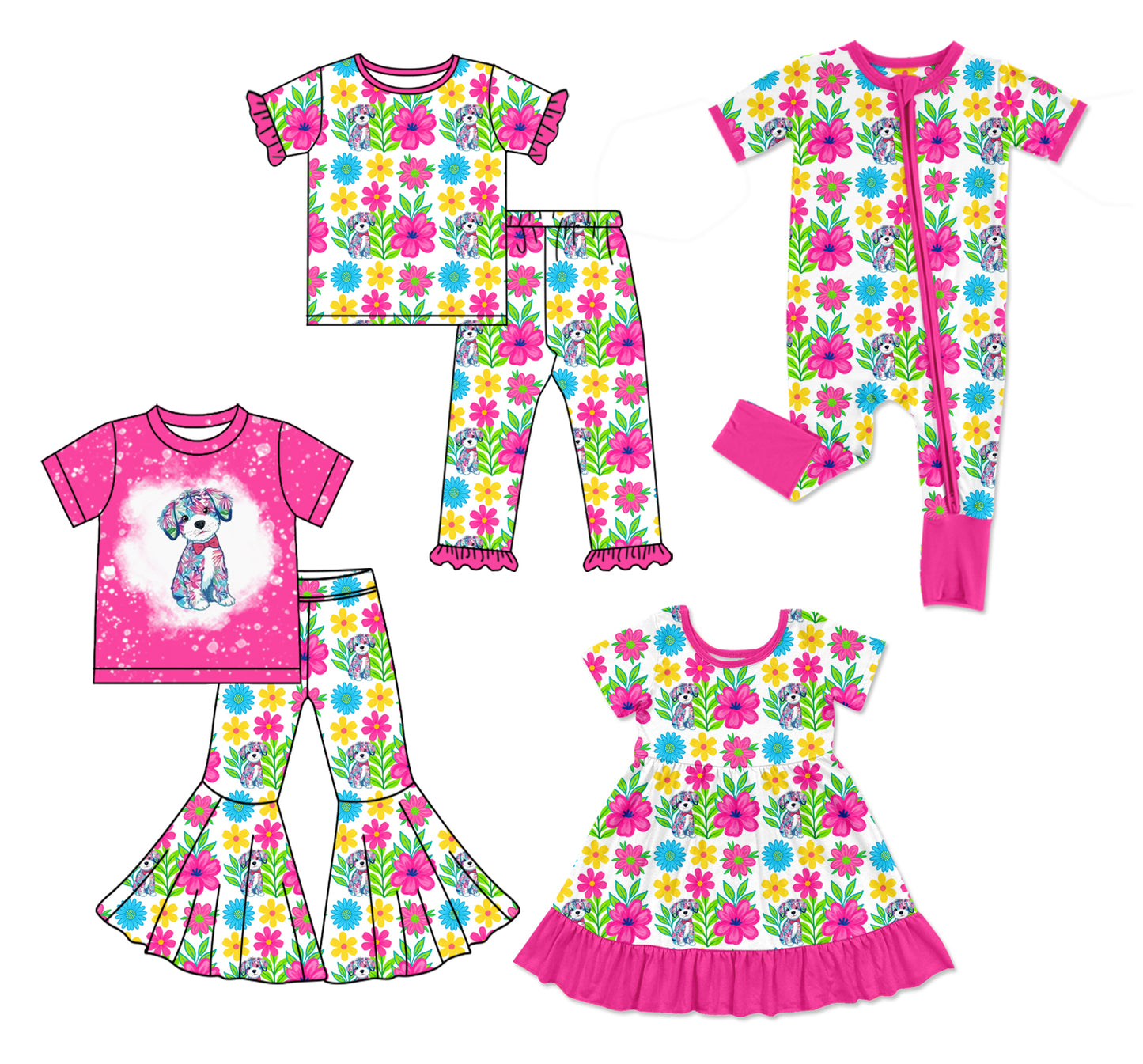 25.12.4 custom each style moq 5 eta 6-8week Sibling Sisters bunny floral baby girl short sleeve pants sets 2 and dress and rompers match family design