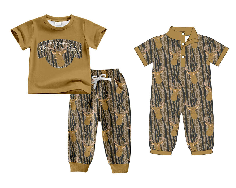 25.11.22 custom each style moq 5 eta 6-8week Sibling Sisters HUNTING baby boy clothes short sleeve pants sets and romper match family design
