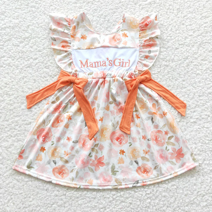 RTS NO MOQ Mommy's Girl Orange Floral Dresses Rompers Clothes Sets