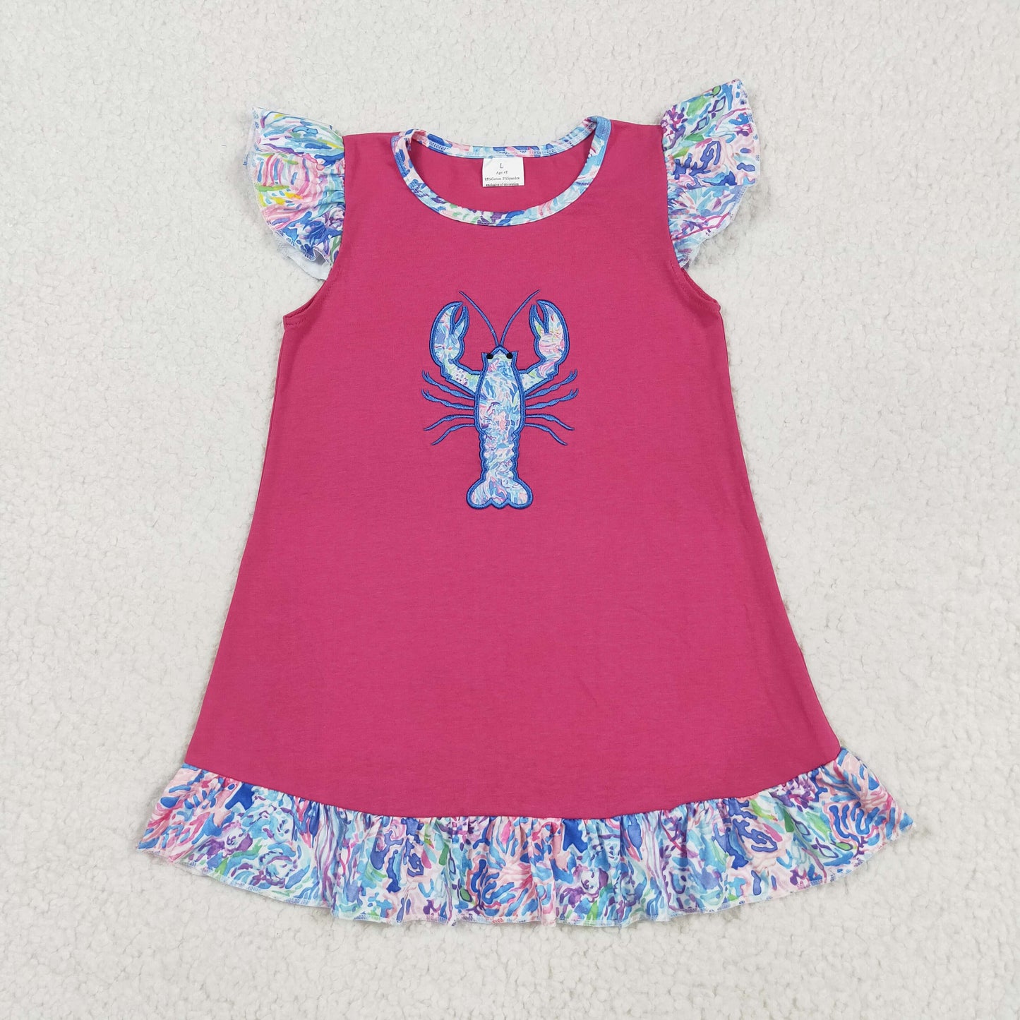 RTS NO MOQ（In Stock) GSD2398 Embroidered seaweed pattern crayfish rose red flying sleeve dress