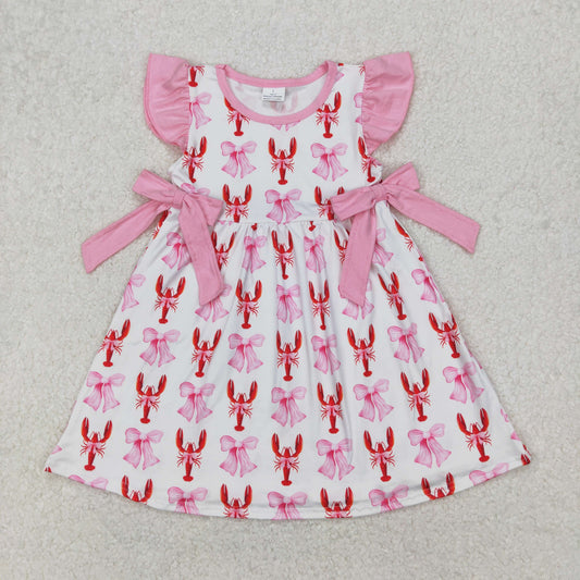 RTS NO MOQ ETA 5/7days Arrived GSD1890 Crayfish Pink Bow Pattern White Flying Sleeve Dress