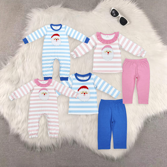 RTS NO MOQ Sibling Baby boys girls Christmas embroidery santa claus long-sleeved trousers suit & romper