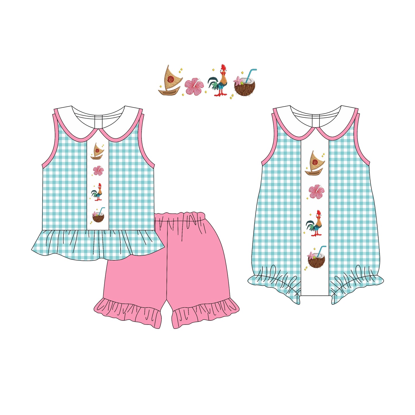 3.17 custom each style moq 5eta 4-6week Sibling Sister boat baby girl boy short sleeve shorts sets and romper match design